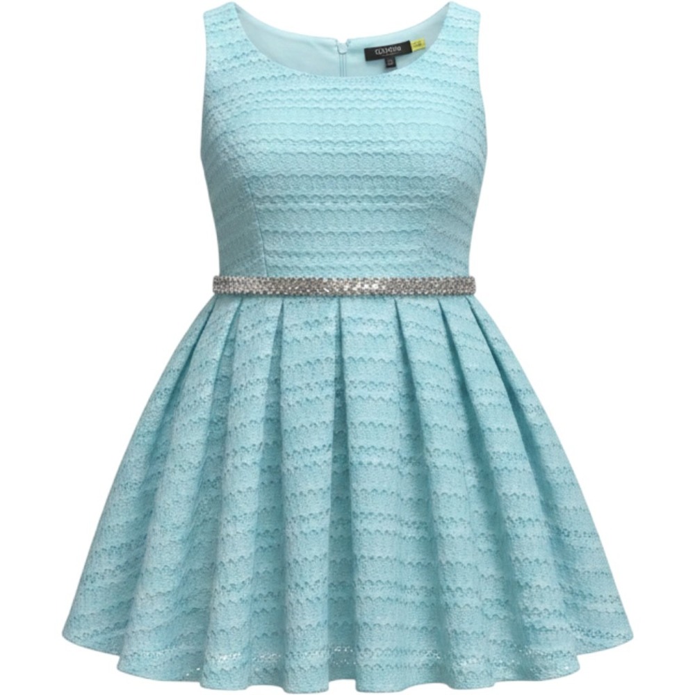 GUESS Los Angeles Mint Green‎ Lace Fit & Flare Dress With Silver Belt- Size 4